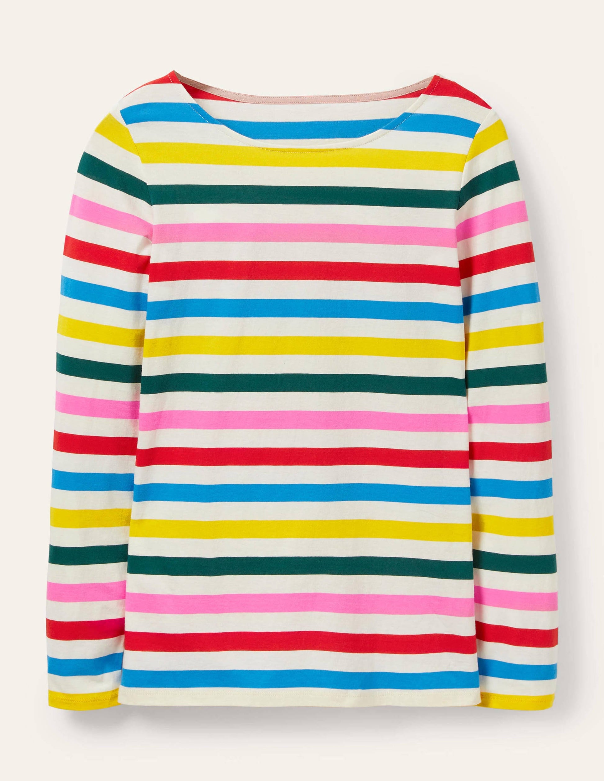 Long Sleeve Breton Top-Deep Forest/ Red Pop Rainbow-5