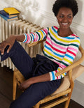 Long Sleeve Breton Top-Deep Forest/ Red Pop Rainbow