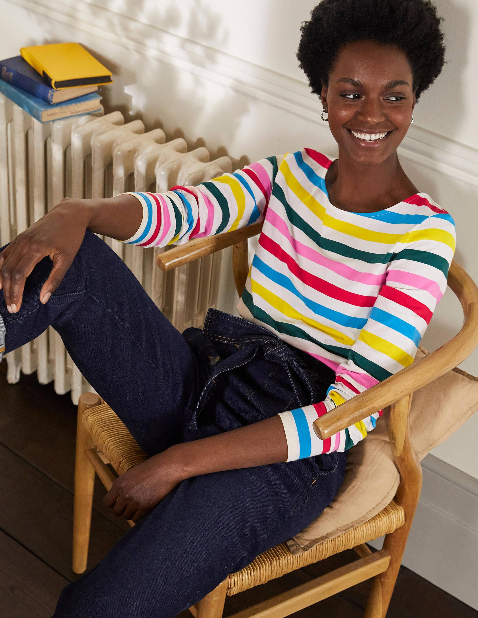 Long Sleeve Breton Top-Deep Forest/ Red Pop Rainbow - Image 1