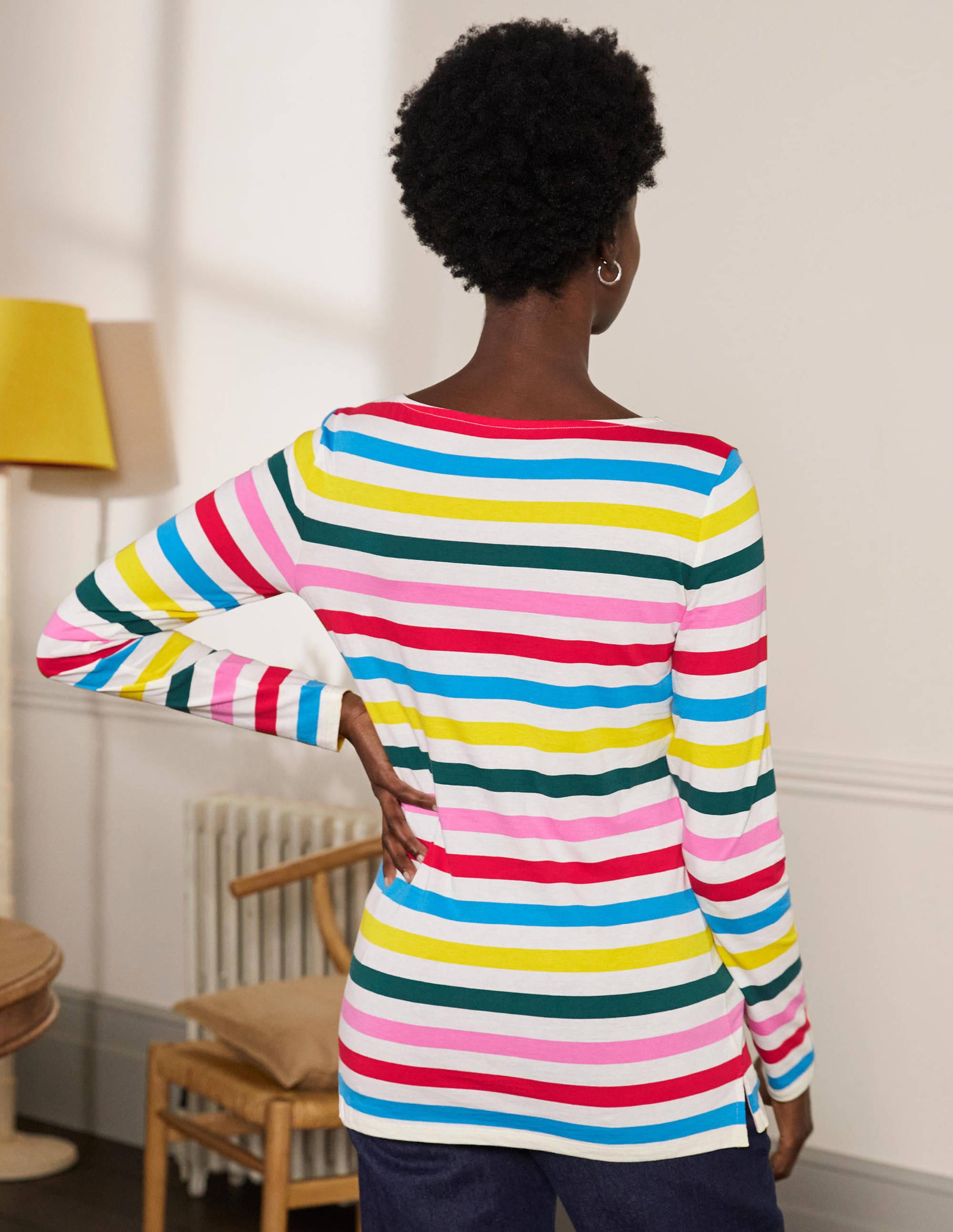 Long Sleeve Breton Top-Deep Forest/ Red Pop Rainbow - Image 3