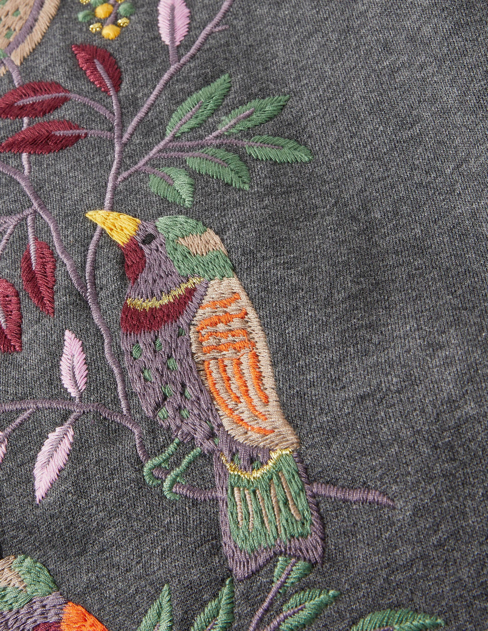 Interest Sweatshirt-Charcoal Marl Bird Embroidery-5