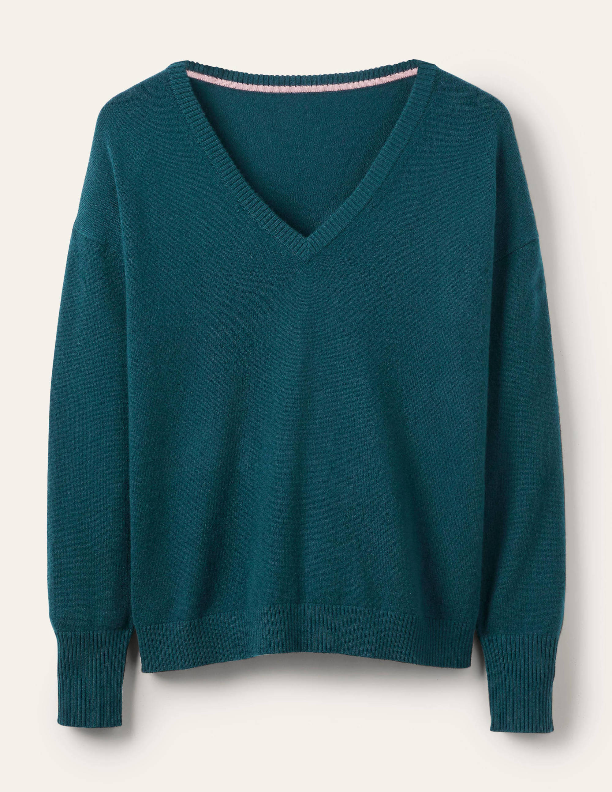 Cashmere V-neck Relaxed Jumper-Dark Teal - Image 5