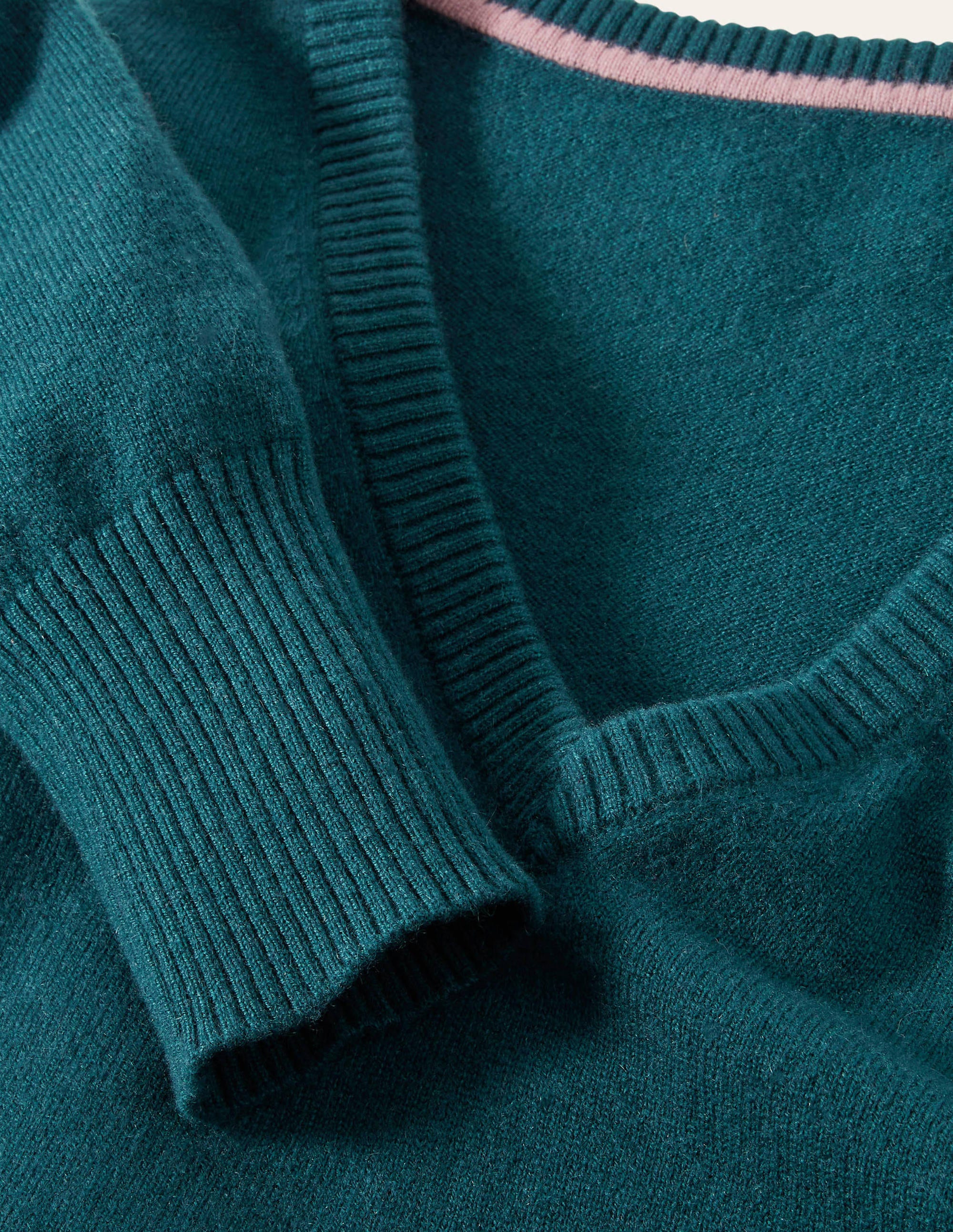 Cashmere V-neck Relaxed Jumper-Dark Teal - Image 6