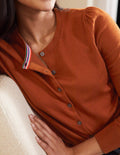 Cotton Crew Neck Cardigan-Rust