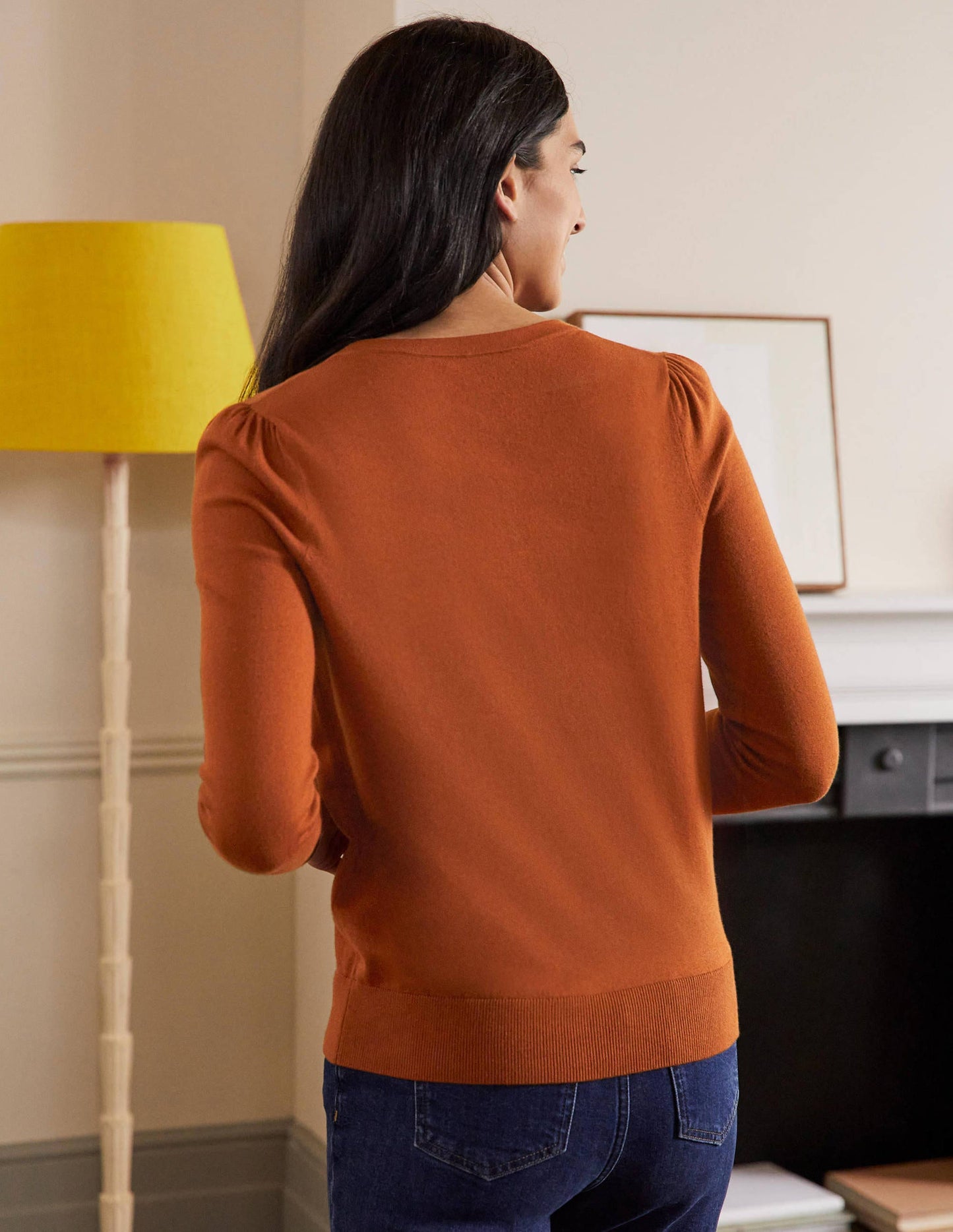 Cotton Crew Neck Cardigan-Rust