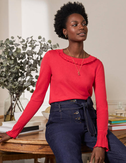 Aimee Pointelle Jumper-Bright Red