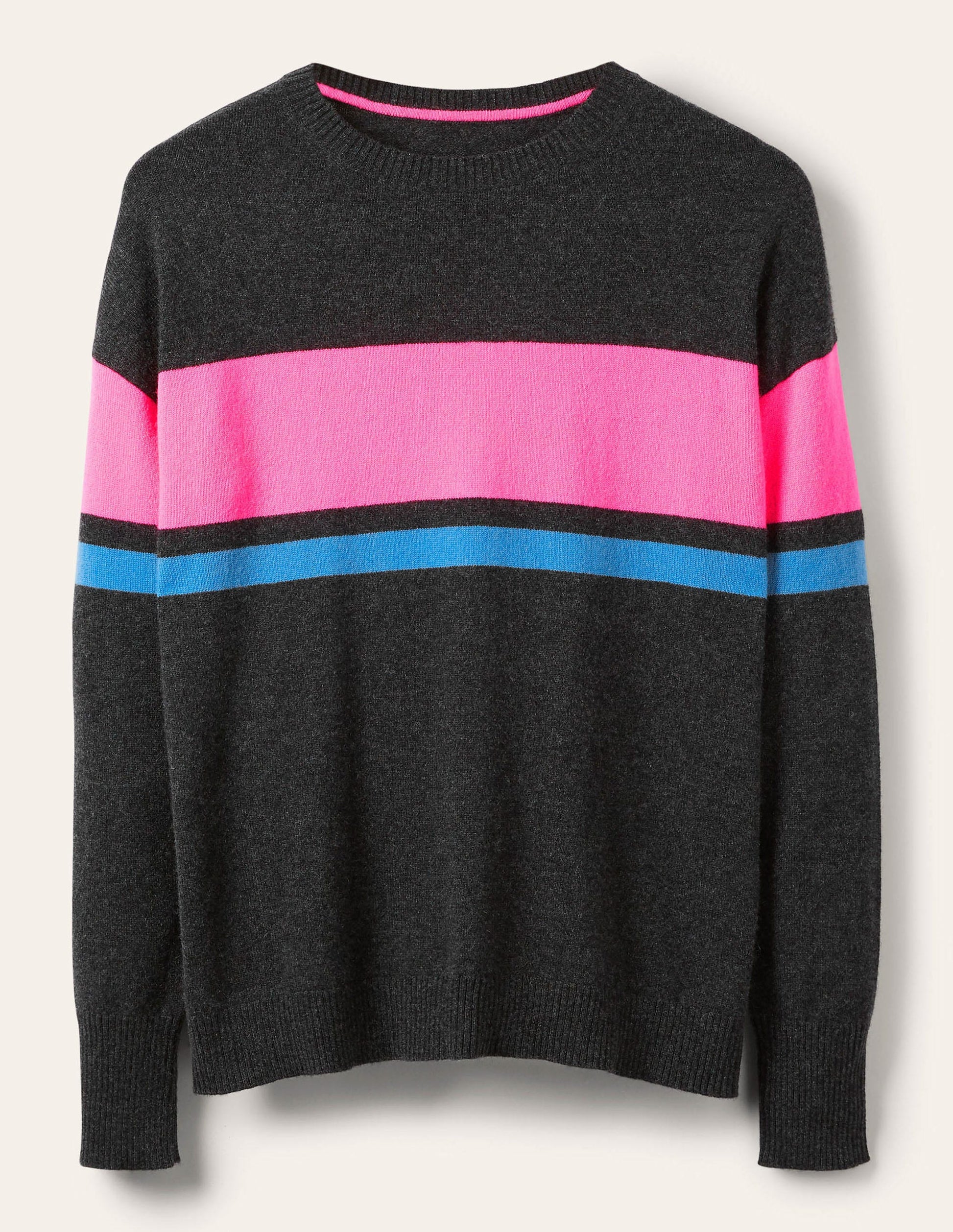 Margot Cashmere Jumper-Charcoal Melange, Neon Stripe-5