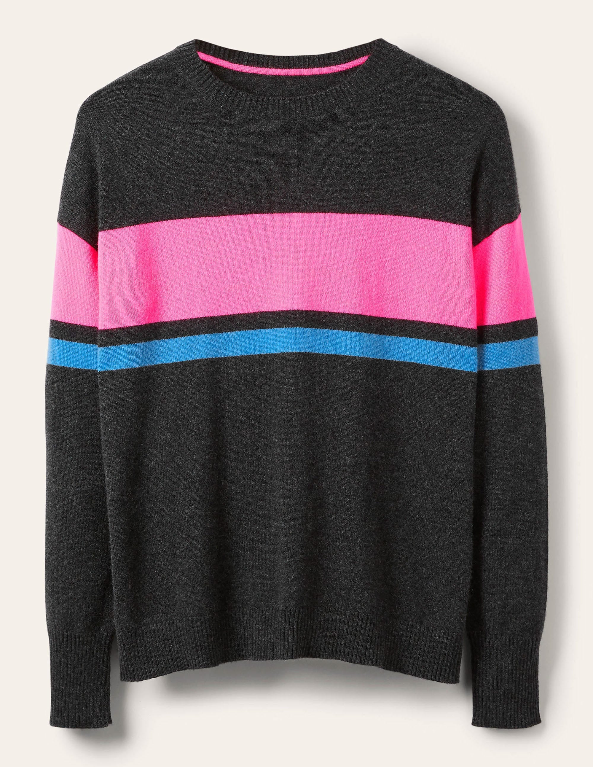 Margot Cashmere Jumper-Charcoal Melange, Neon Stripe - Image 5