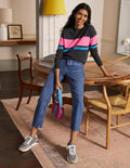 Margot Cashmere Jumper-Charcoal Melange, Neon Stripe