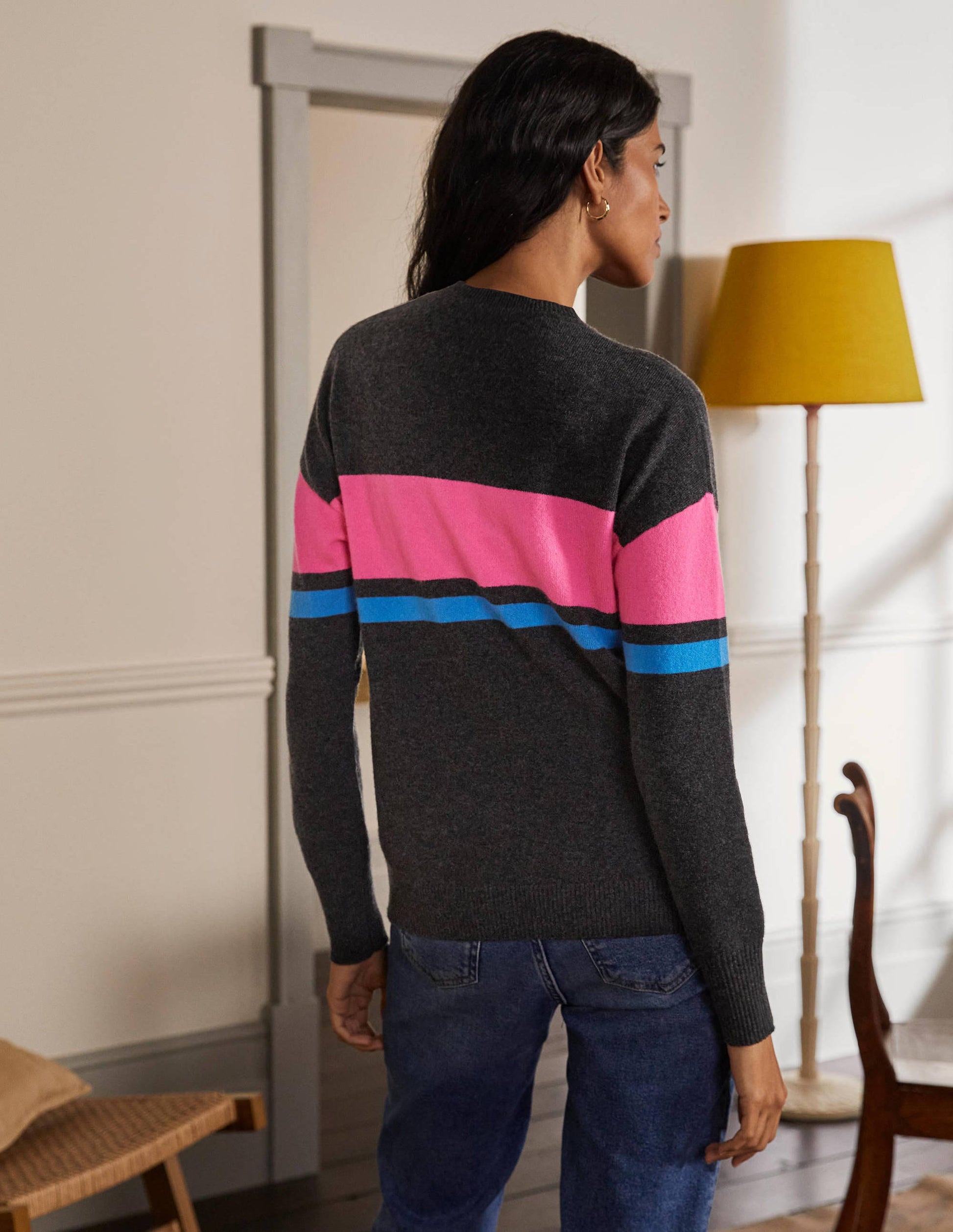 Margot Cashmere Jumper-Charcoal Melange, Neon Stripe-3
