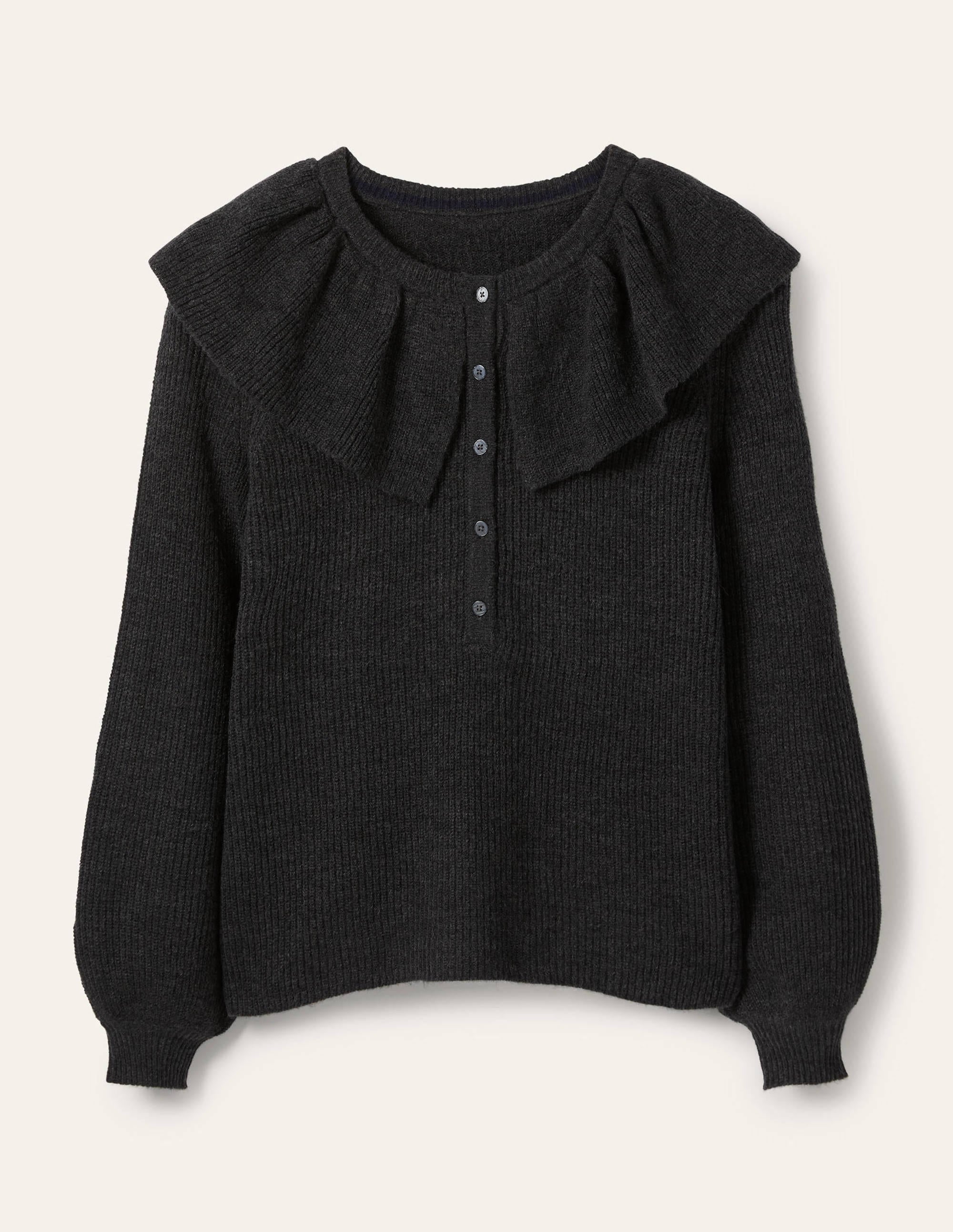 Fluffy Frill Collar Jumper-Charcoal Melange - Image 5