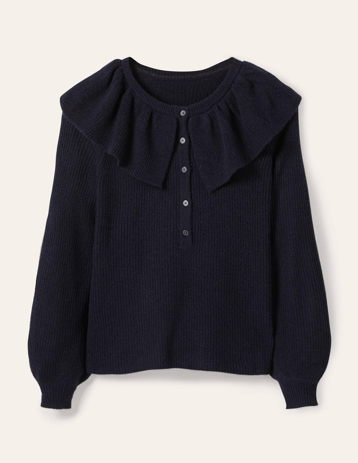 Fluffy Frill Collar Jumper-Navy - Image 5
