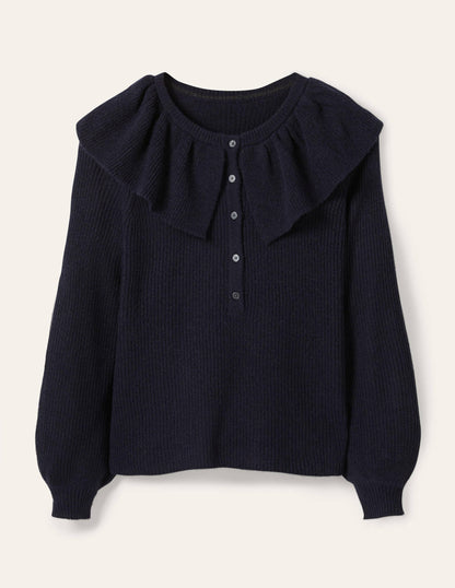Fluffy Frill Collar Jumper-Navy-5