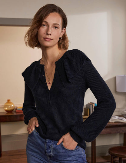 Fluffy Frill Collar Jumper-Navy-1