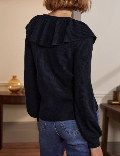 Fluffy Frill Collar Jumper-Navy-3