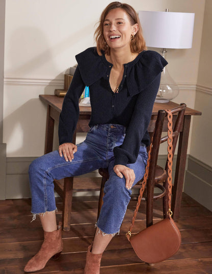 Fluffy Frill Collar Jumper-Navy-4