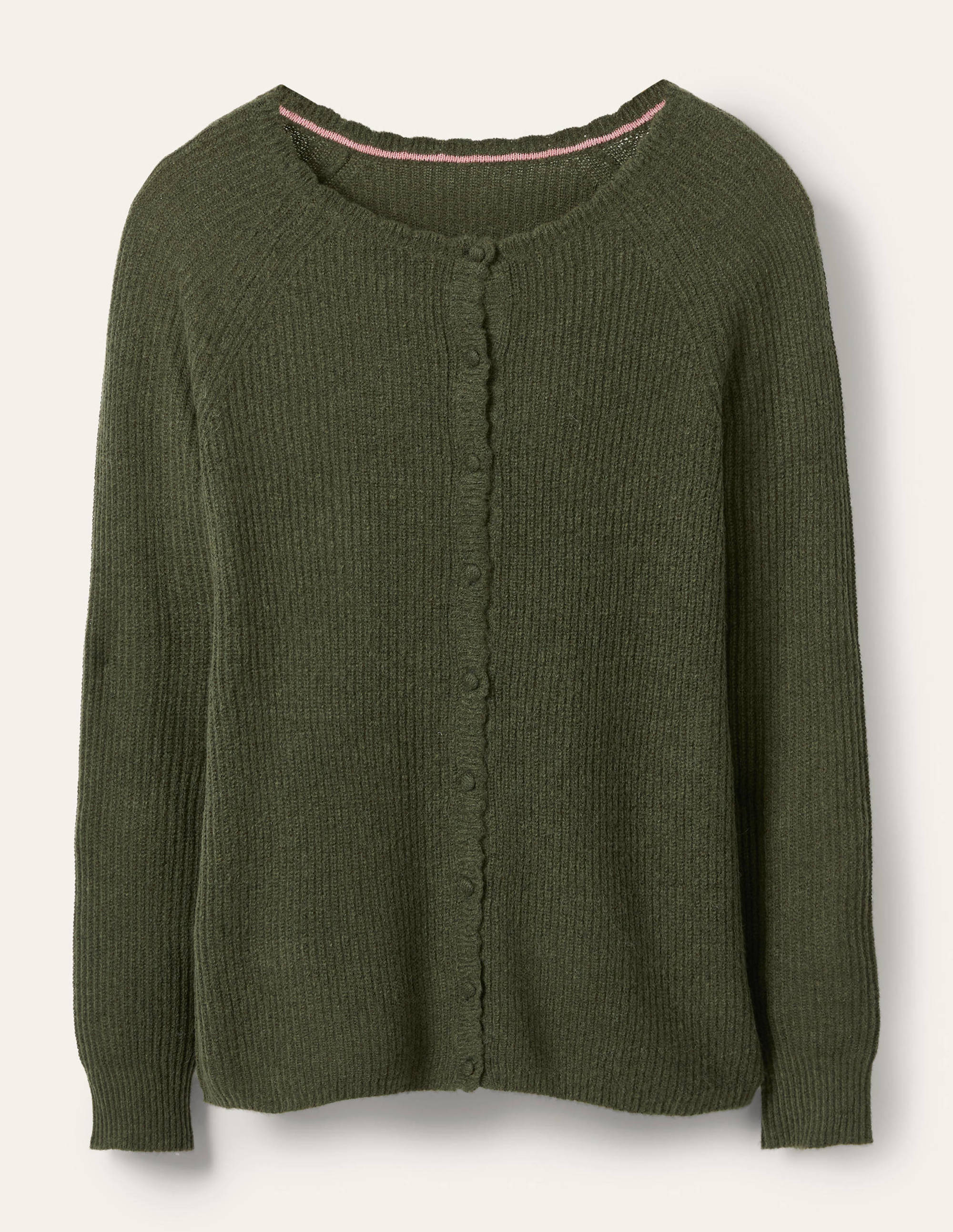 Ella Scallop Fluffy Cardigan-Classic Khaki - Image 5