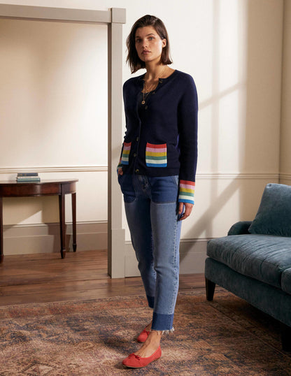 Stripe Pocket Relaxed Cardigan-Navy-2