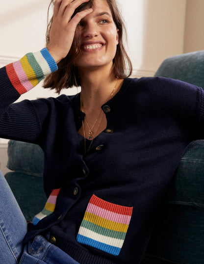Stripe Pocket Relaxed Cardigan-Navy-4