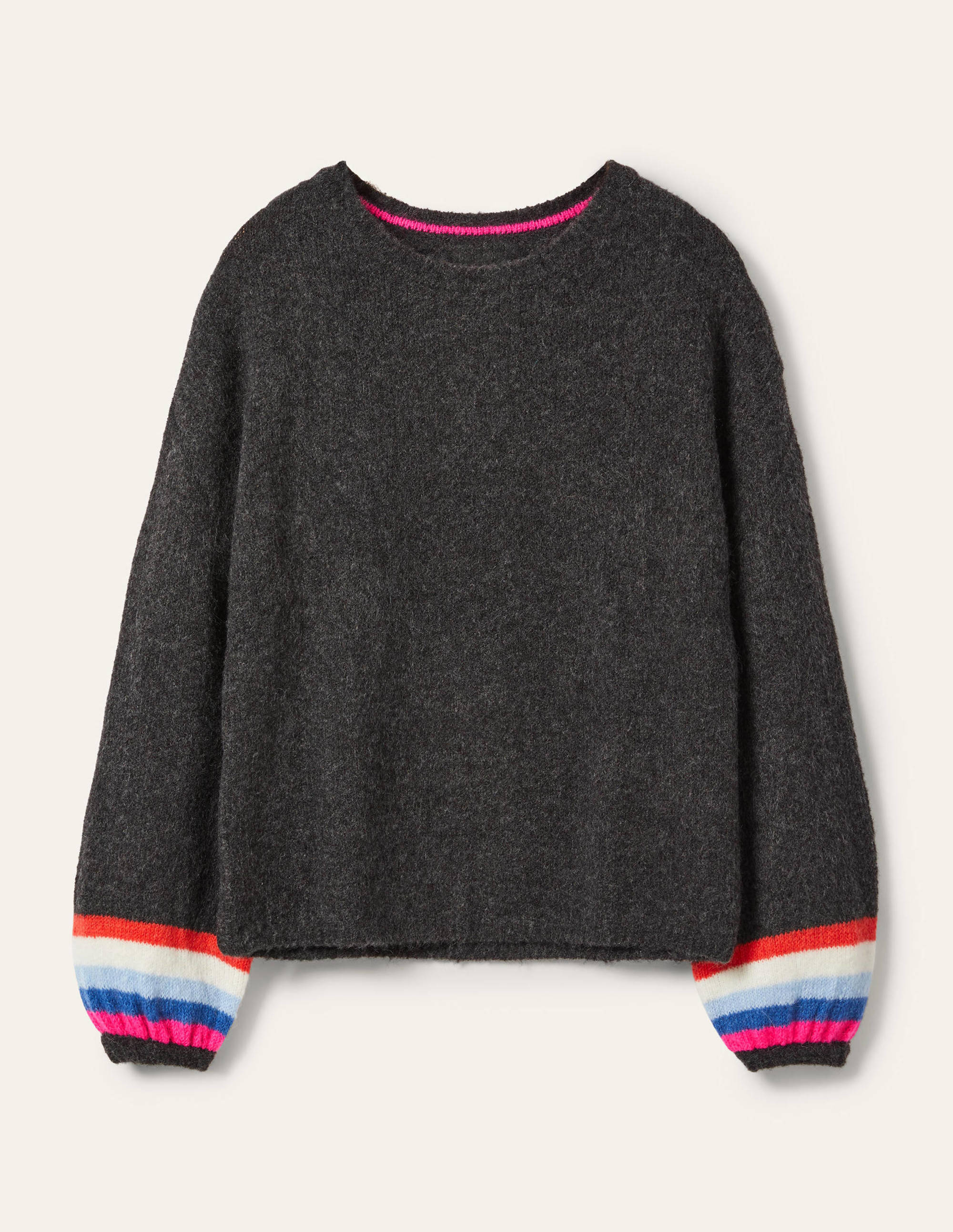 Fluffy Stripe Jumper-Charcoal Melange - Image 7