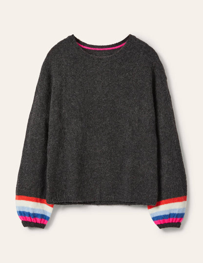Fluffy Stripe Jumper-Charcoal Melange-7