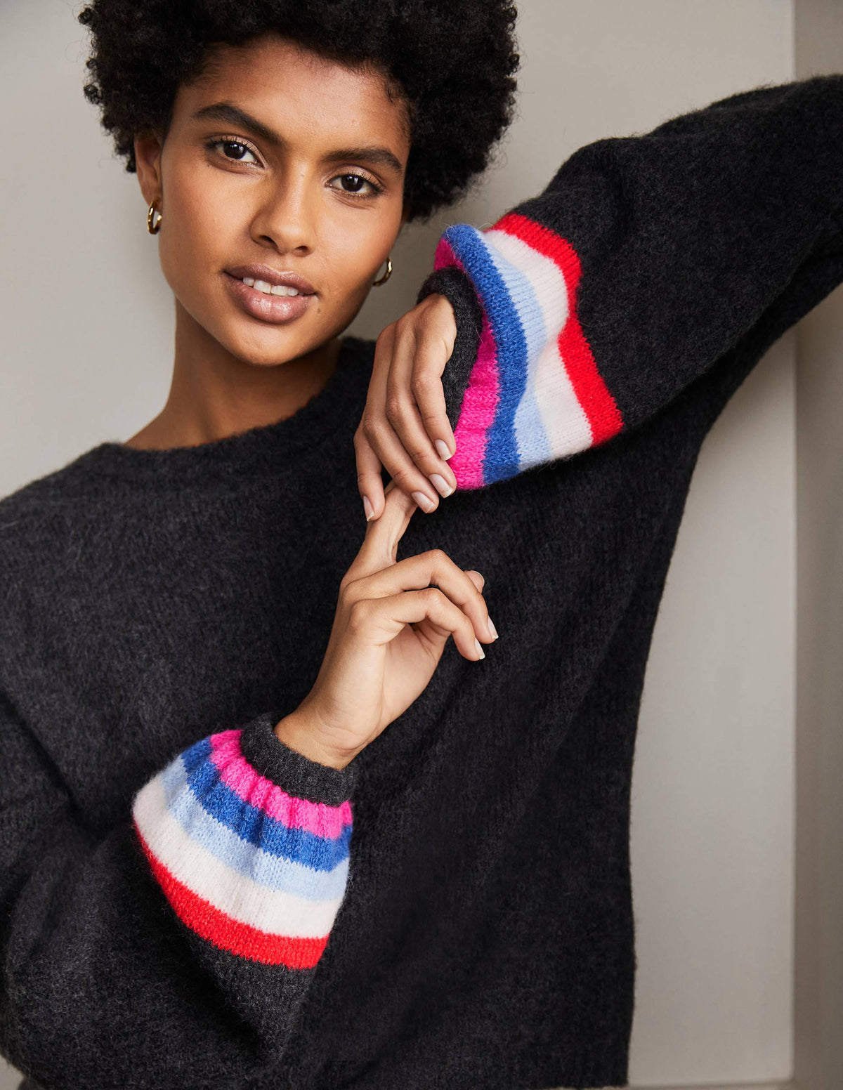 Fluffy Stripe Jumper-Charcoal Melange - Image 2