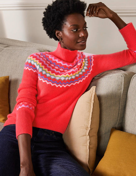 Anna Cashmere Jumper-Coral Fair Isle