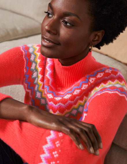 Anna Cashmere Jumper-Coral Fair Isle