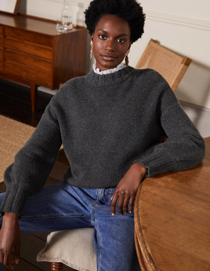 Chunky Cashmere Jumper-Charcoal Melange