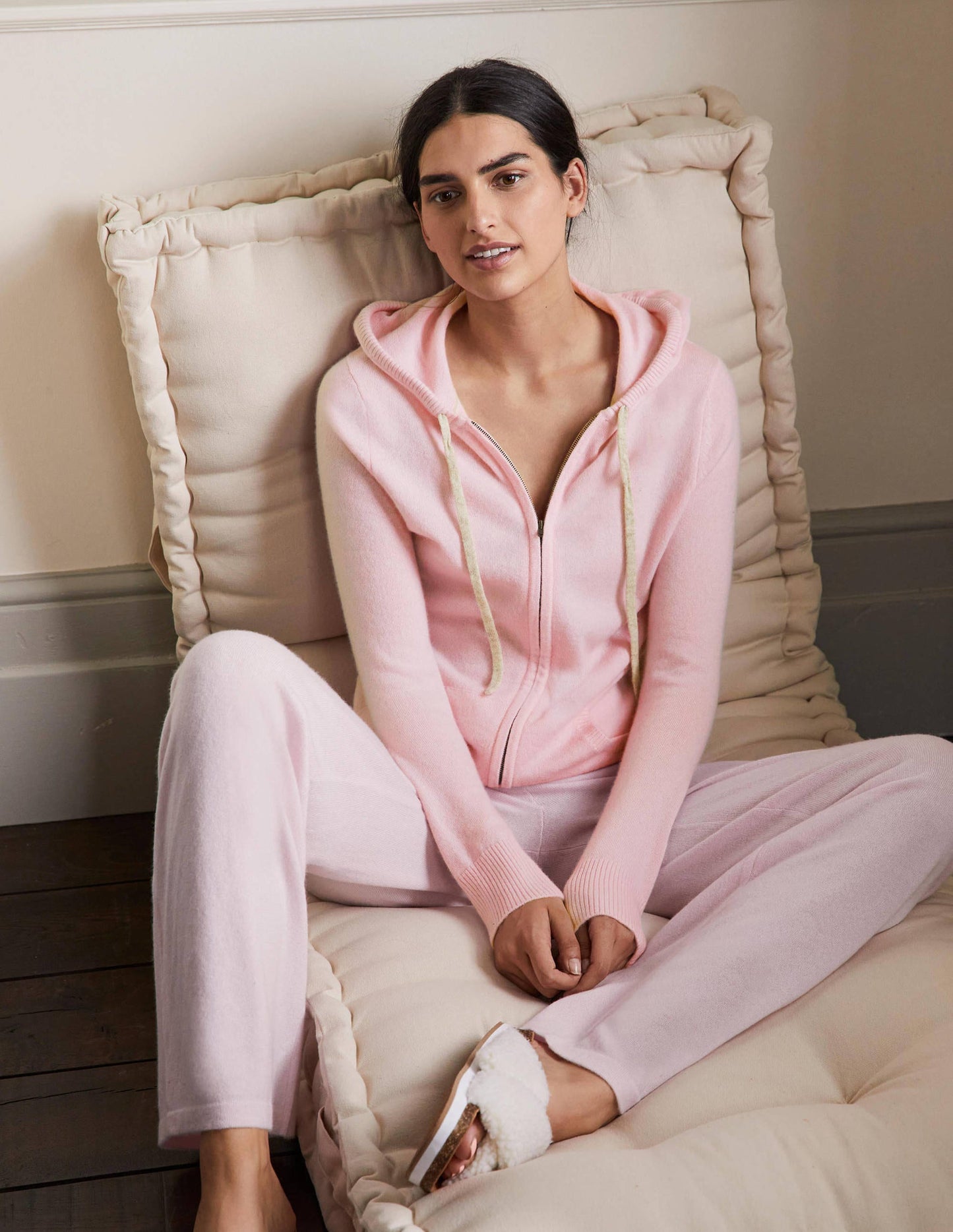 Cashmere Zip-up Hoodie-Morganite Milkshake