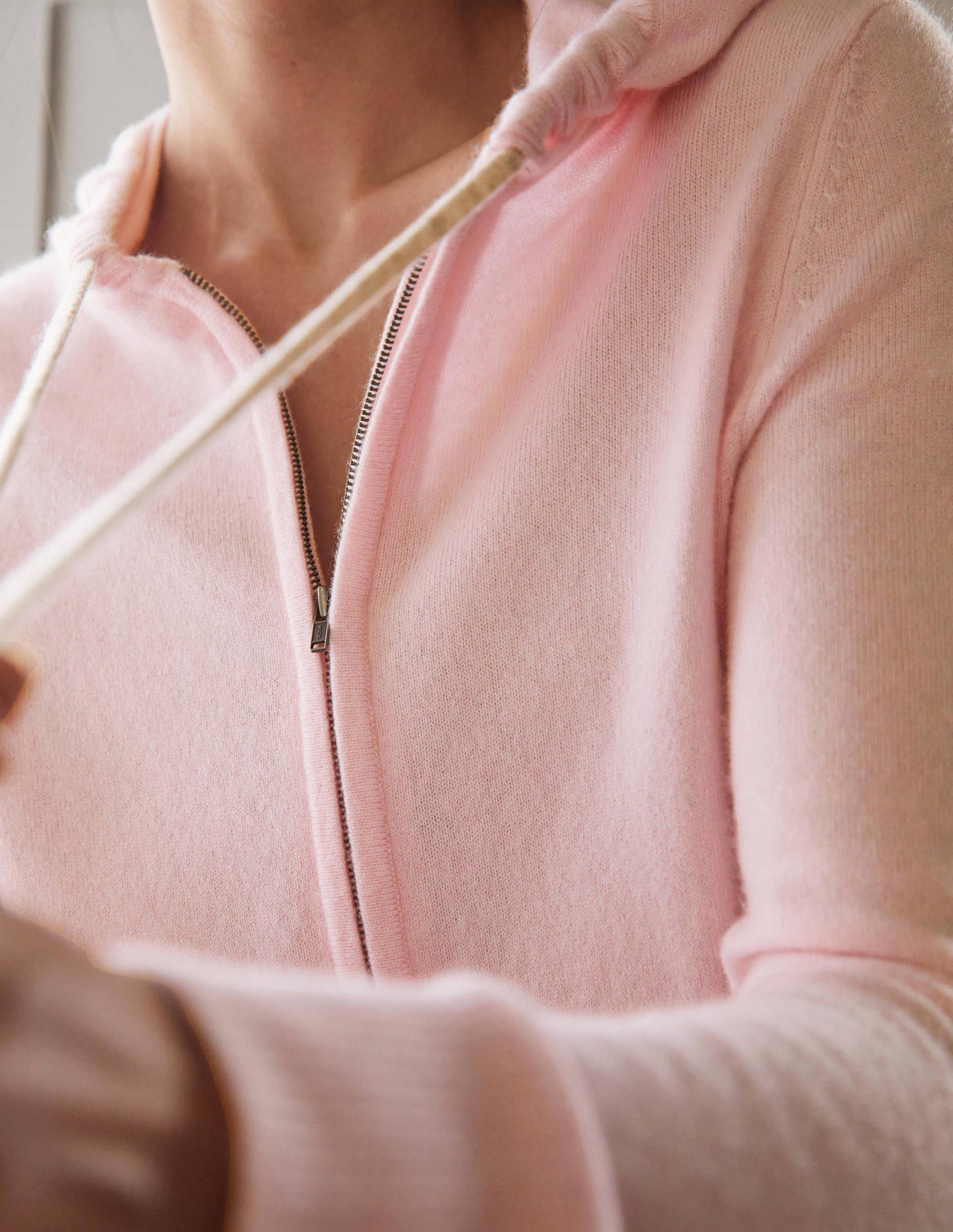 Cashmere Zip-up Hoodie-Morganite Milkshake