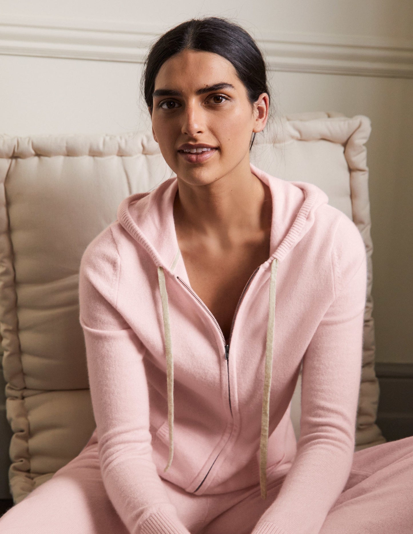 Cashmere Zip-up Hoodie-Morganite Milkshake