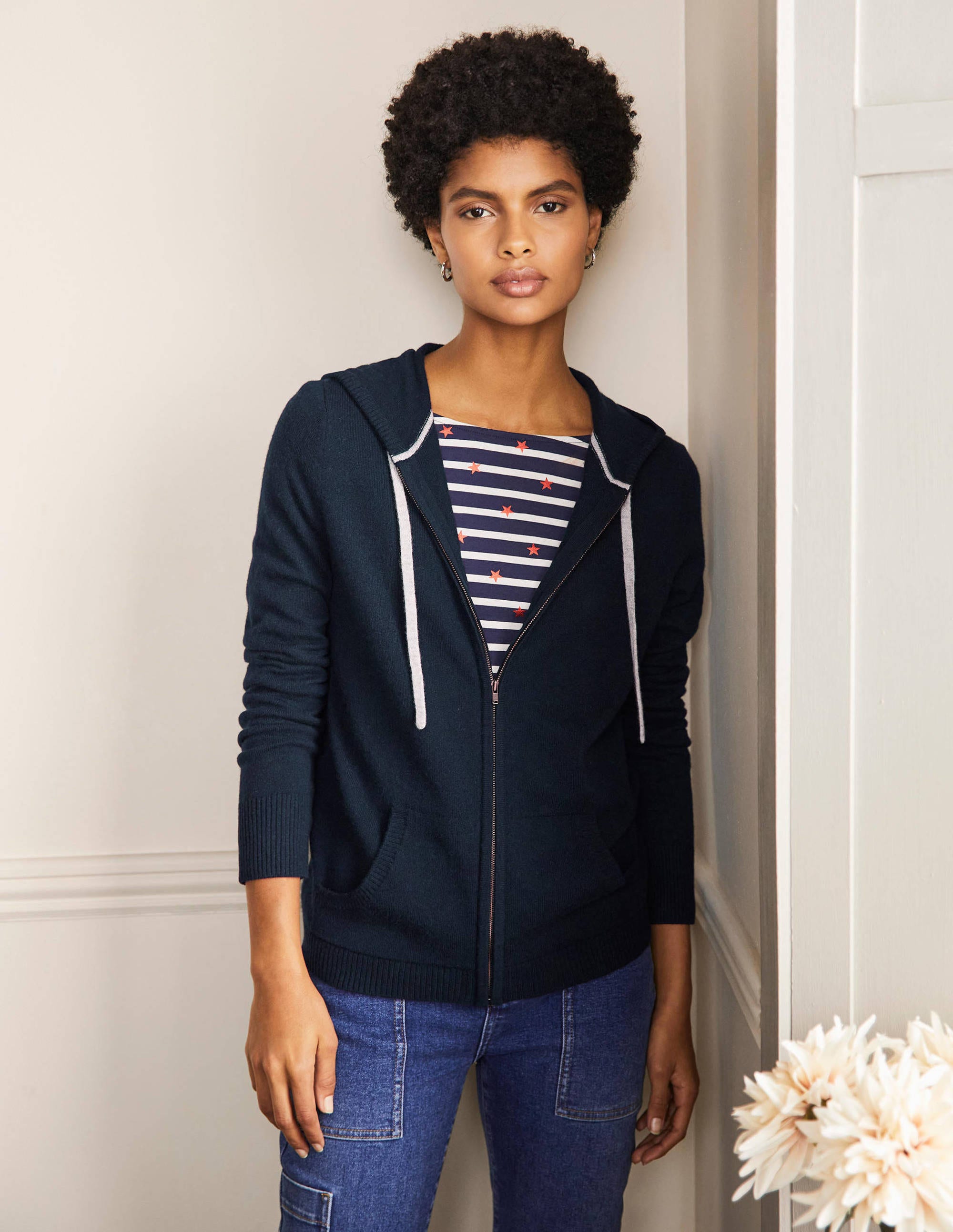 Cashmere Zip-up Hoodie-Navy - Image 1