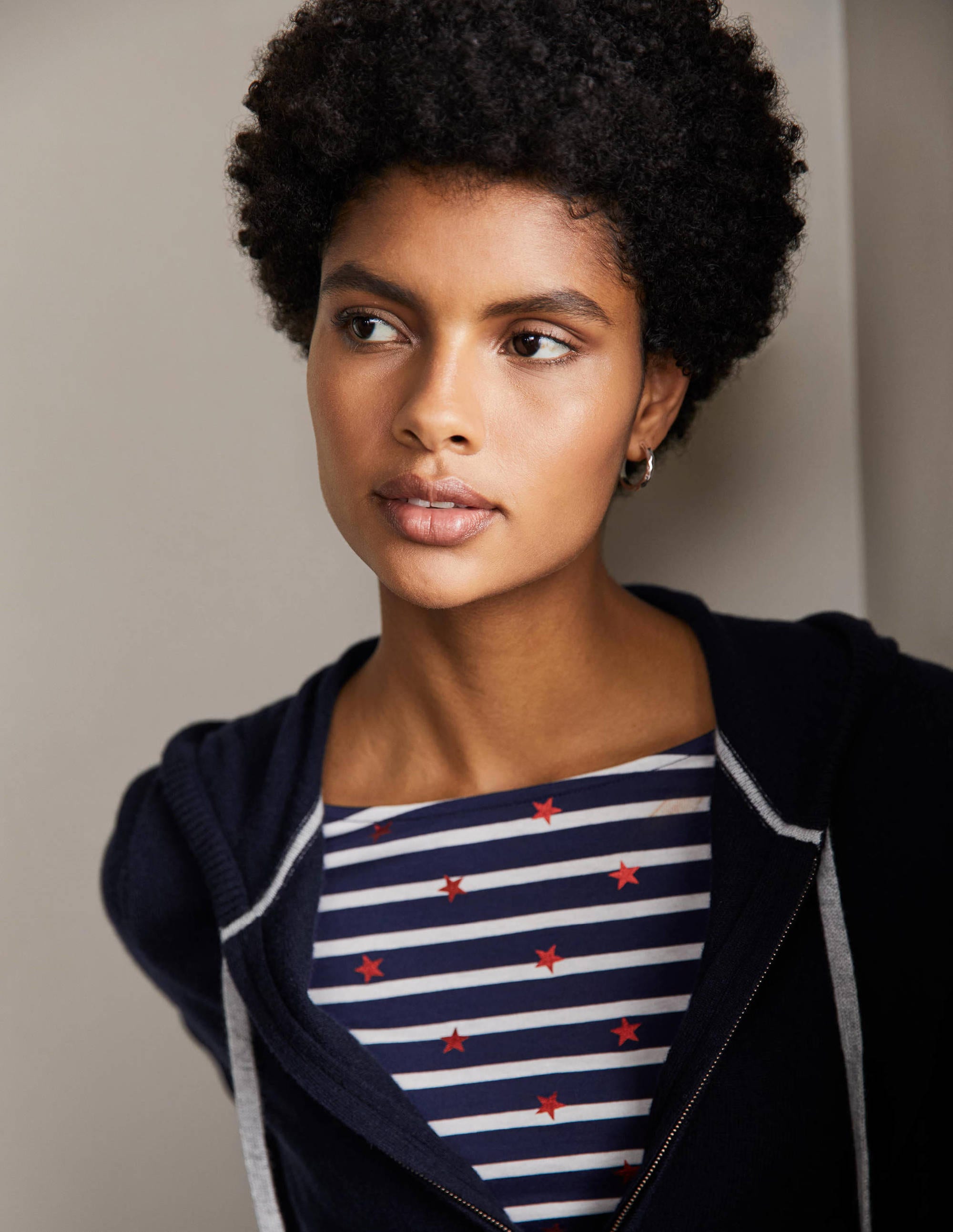 Cashmere Zip-up Hoodie-Navy - Image 2
