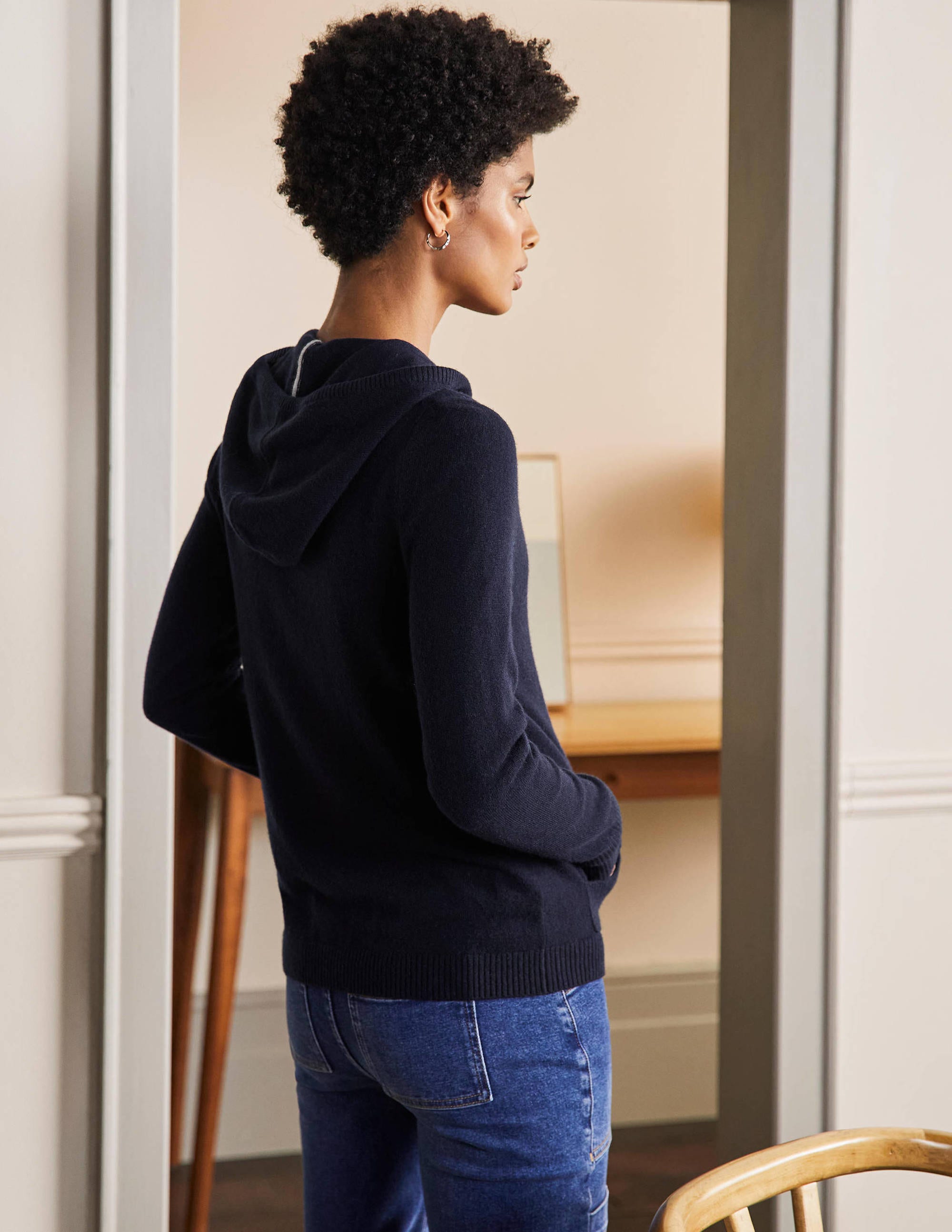 Cashmere Zip-up Hoodie-Navy - Image 3