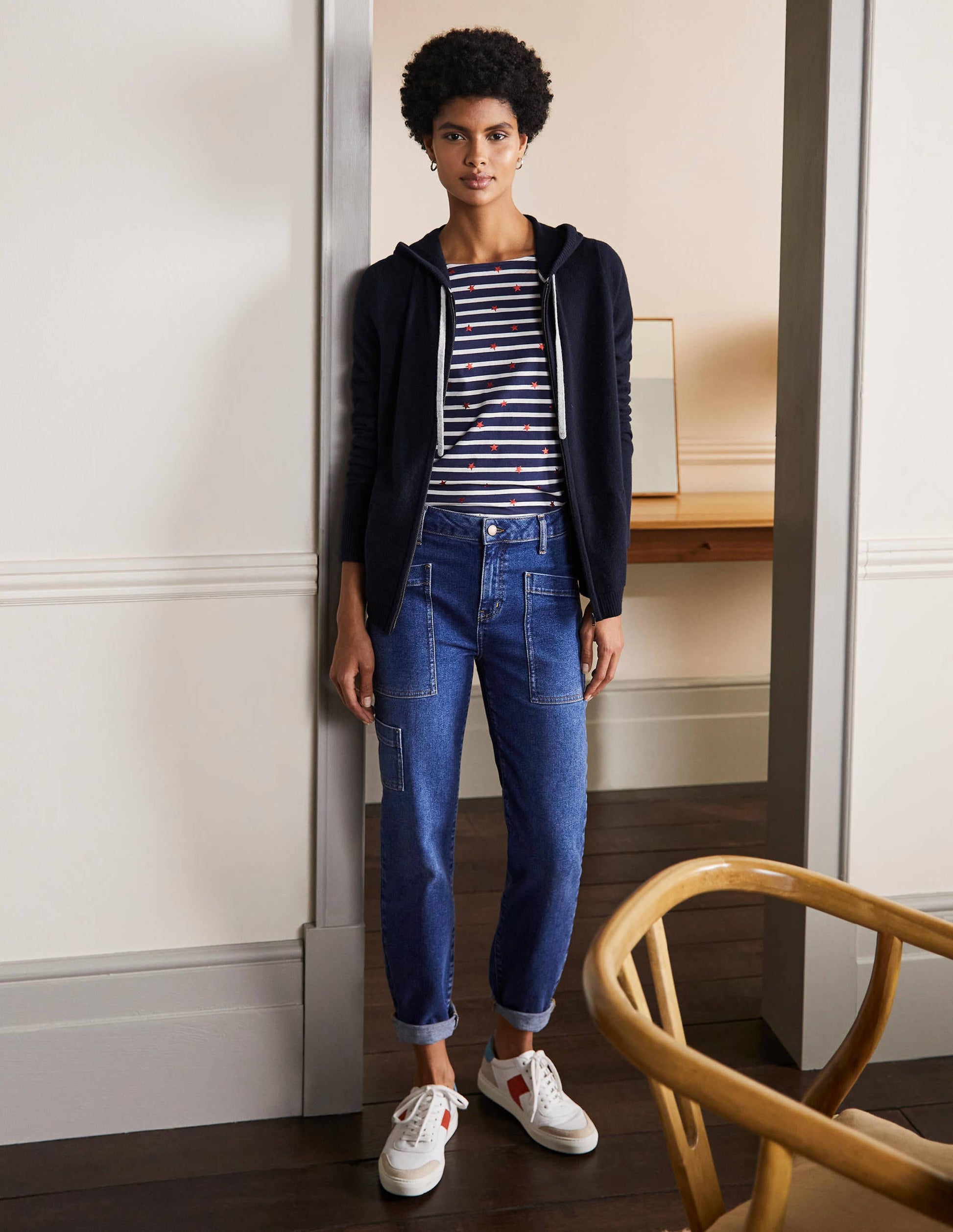 Cashmere Zip-up Hoodie-Navy-4