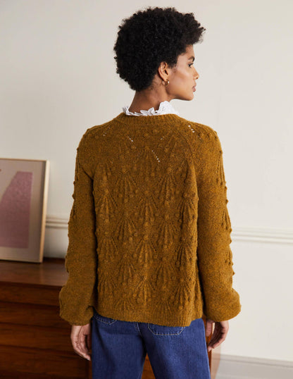 Relaxed Cable Cardigan-Moss Brown-3