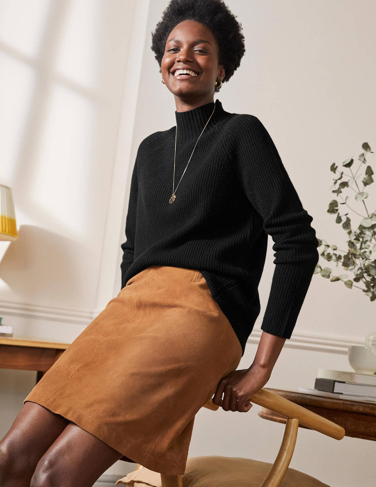 Mia Ribbed High Neck Jumper-Black - Image 1
