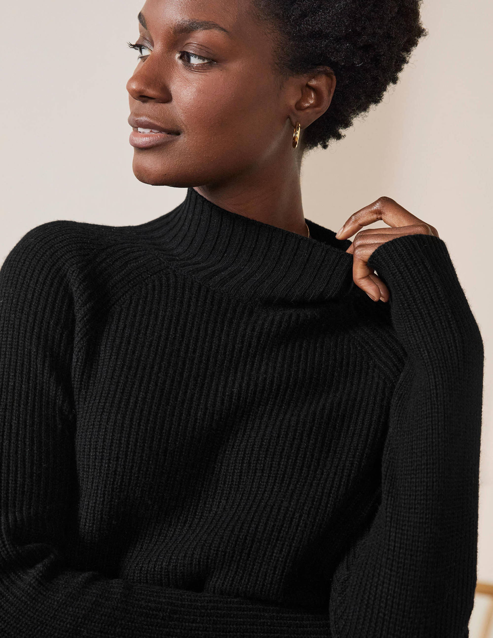 Mia Ribbed High Neck Jumper-Black - Image 2