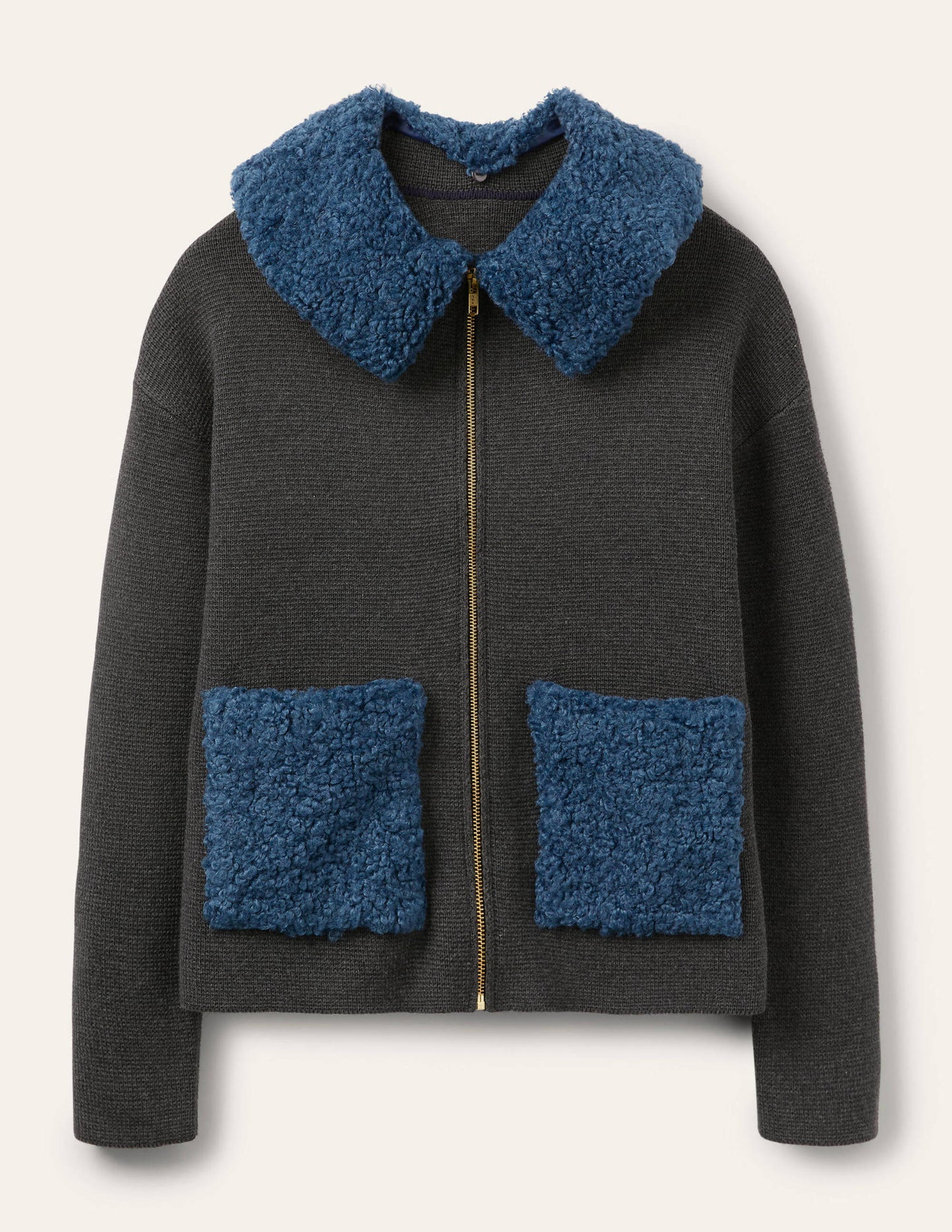 Borg Cropped Coatigan-Charcoal Melange