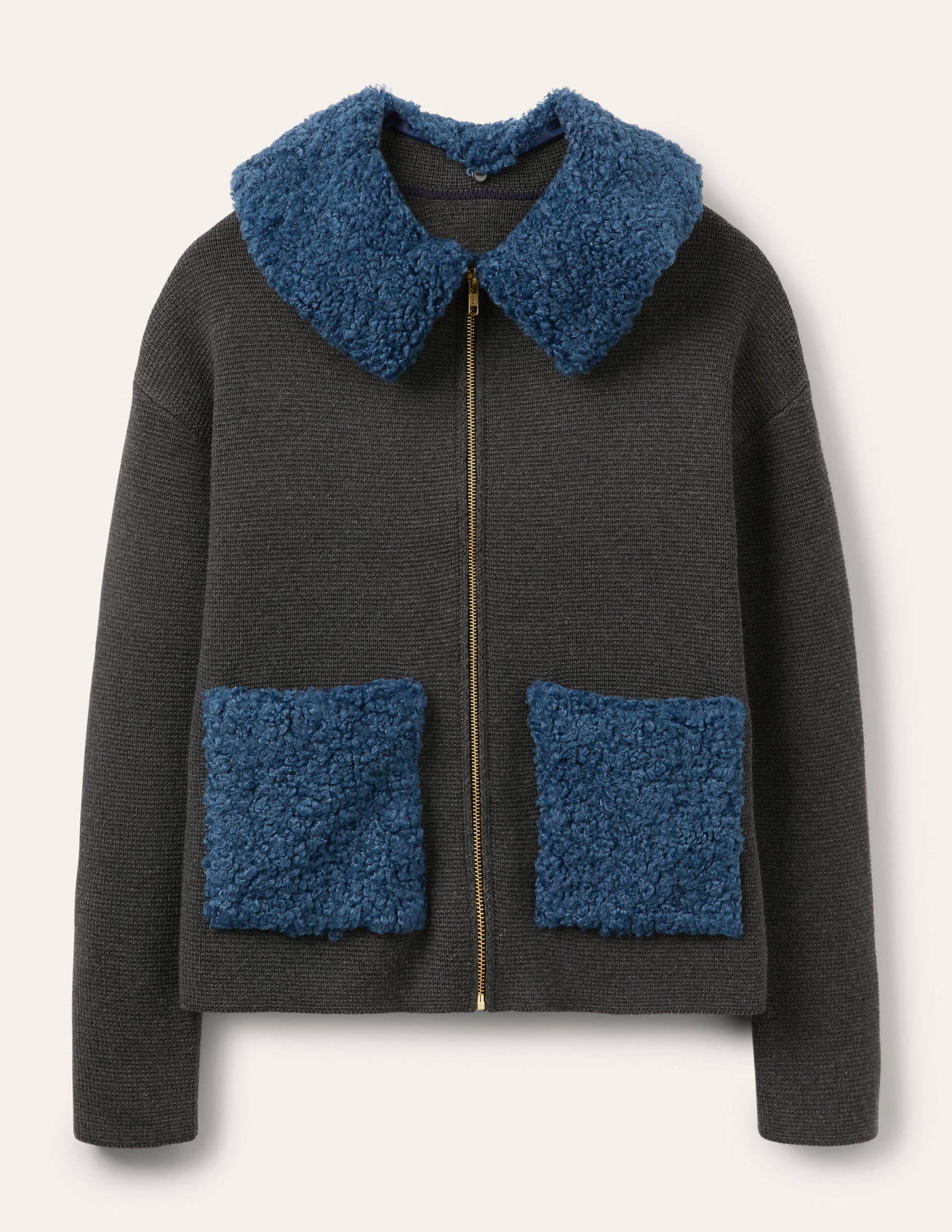 Borg Cropped Coatigan-Charcoal Melange-6