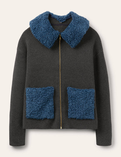 Borg Cropped Coatigan-Charcoal Melange-6