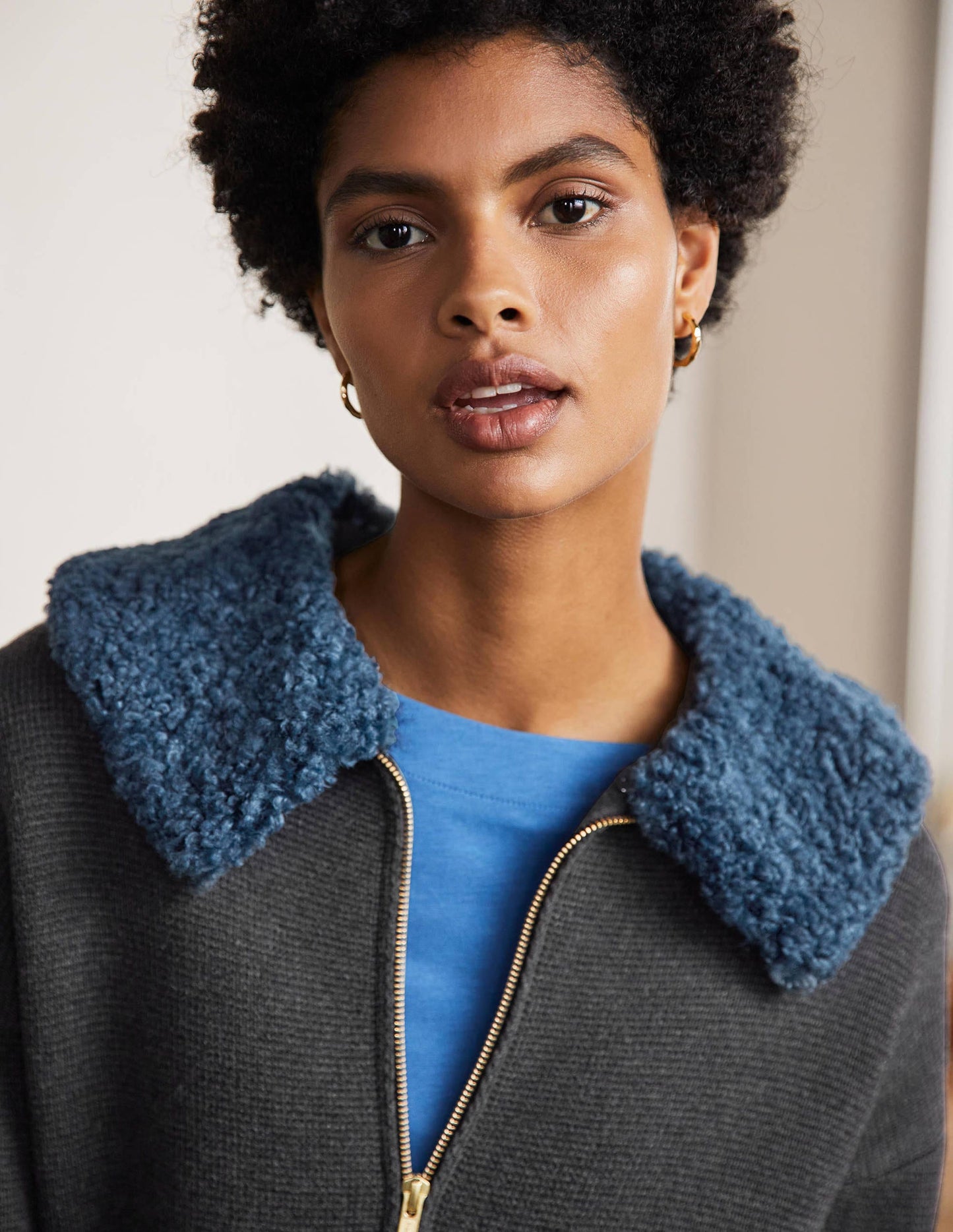 Borg Cropped Coatigan-Charcoal Melange