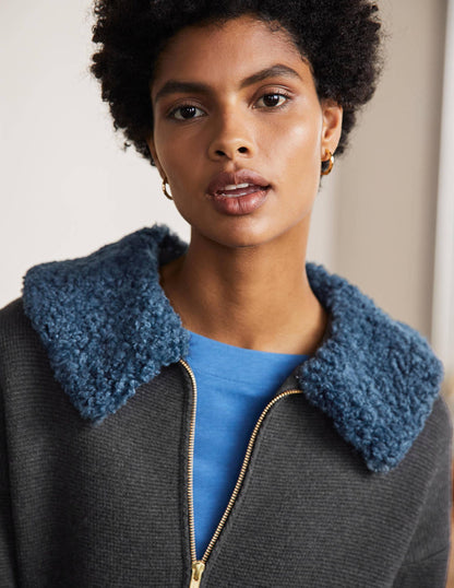 Borg Cropped Coatigan-Charcoal Melange-2