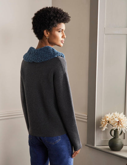 Borg Cropped Coatigan-Charcoal Melange-3