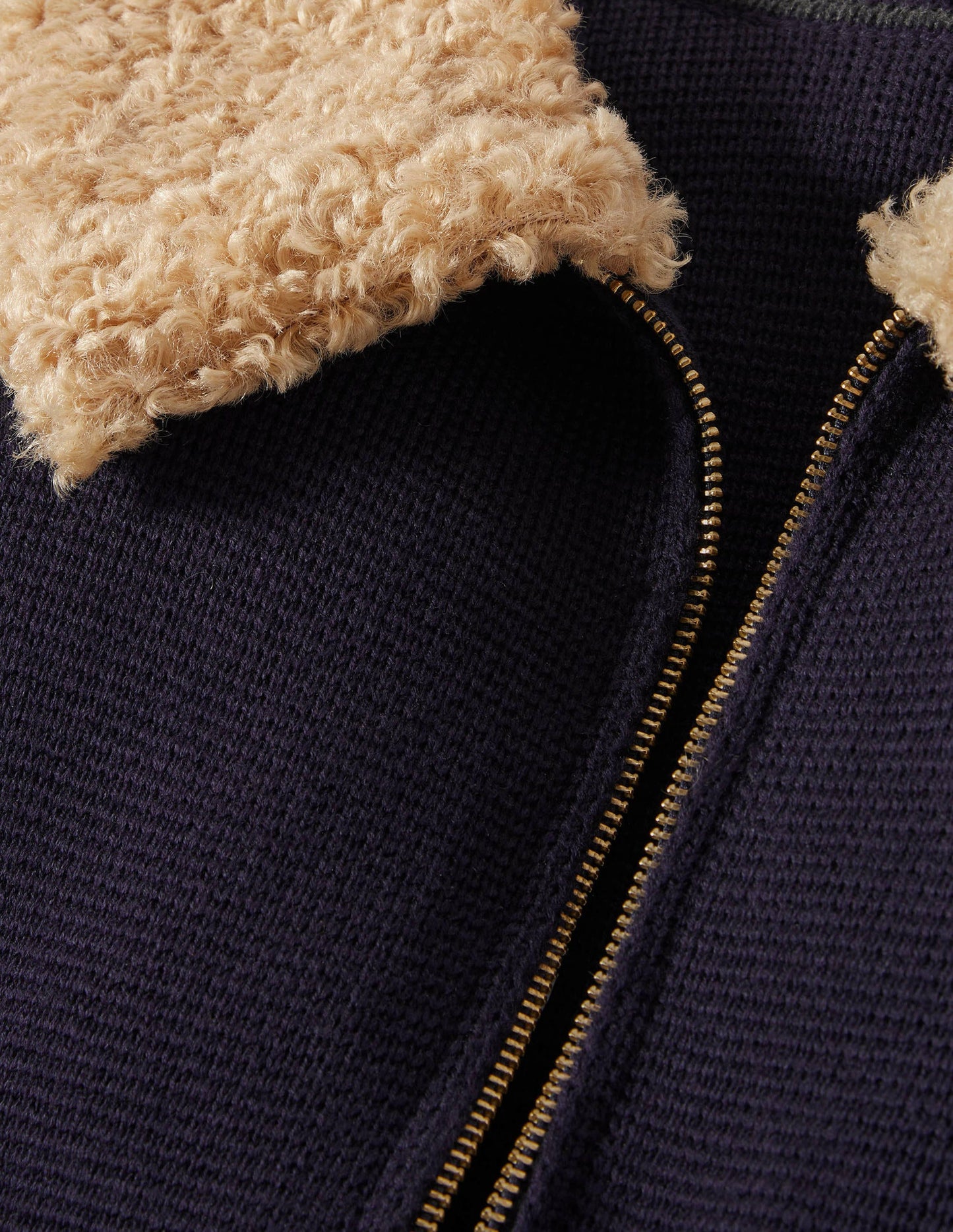 Borg Cropped Coatigan-Navy