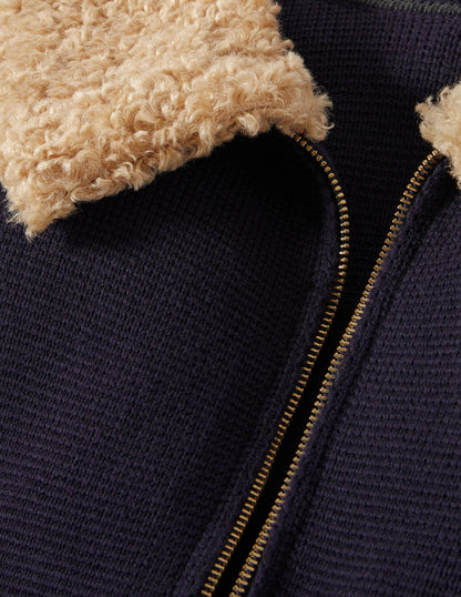 Borg Cropped Coatigan-Navy-7