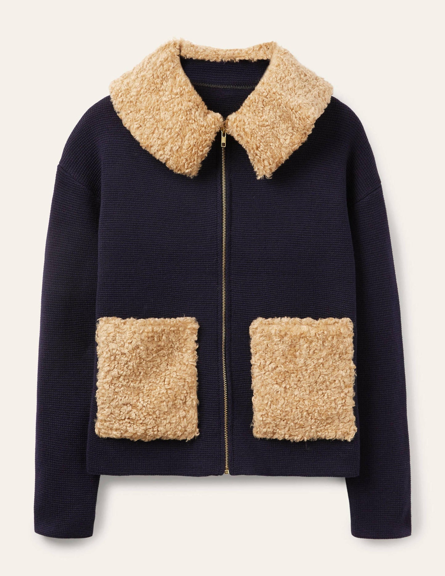 Borg Cropped Coatigan-Navy