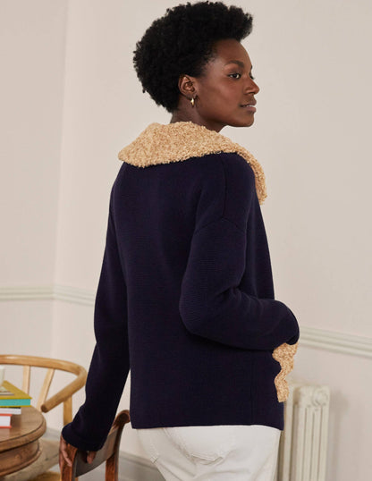 Borg Cropped Coatigan-Navy-3