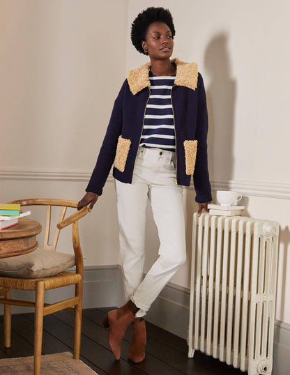 Borg Cropped Coatigan-Navy-5